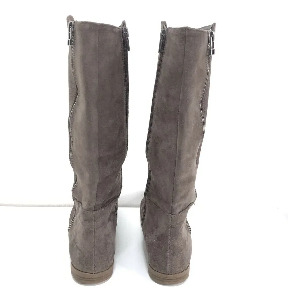 Steve Madden Knee High Boots Brown Snakeskin Side Zip Round Toe 5 Shiny
